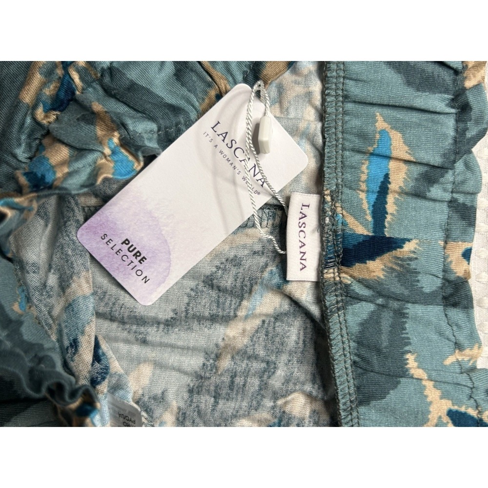 Lascana (NEW) Tropical Leaf Print Maxi Skirt Teal Blue Paperbag Waist Slit NWT - Picture 4 of 12